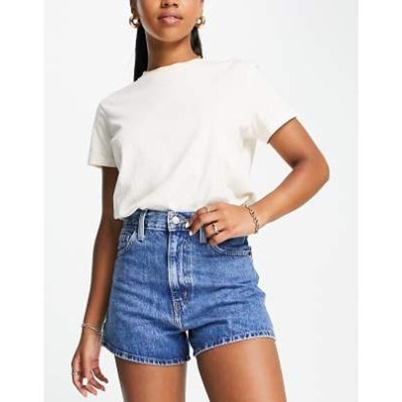Levi's Women's High Waisted Mom Denim Jean Shorts in Mid Wash Blue Size 20W